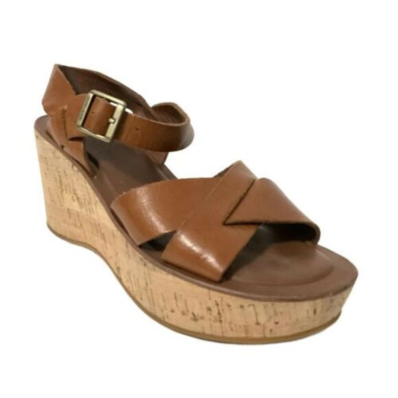 Korks by Kork Ease Sandals 6M Brown Leather Wedge Ankle Strap Open-toe - Picture 1 of 12